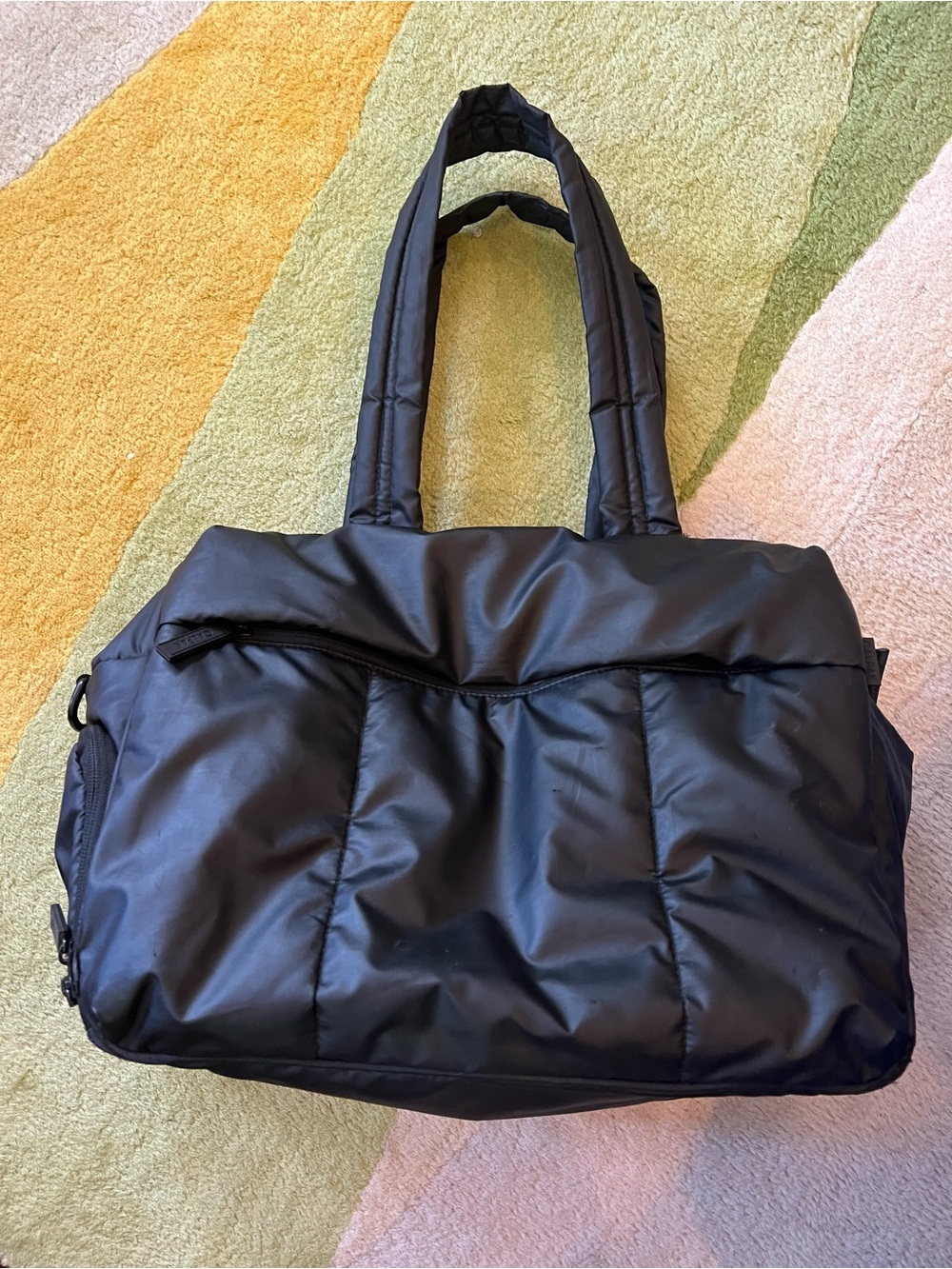 Calpak Black Puffer Tote Bag - Lightweight Quilted Shoulder Bag